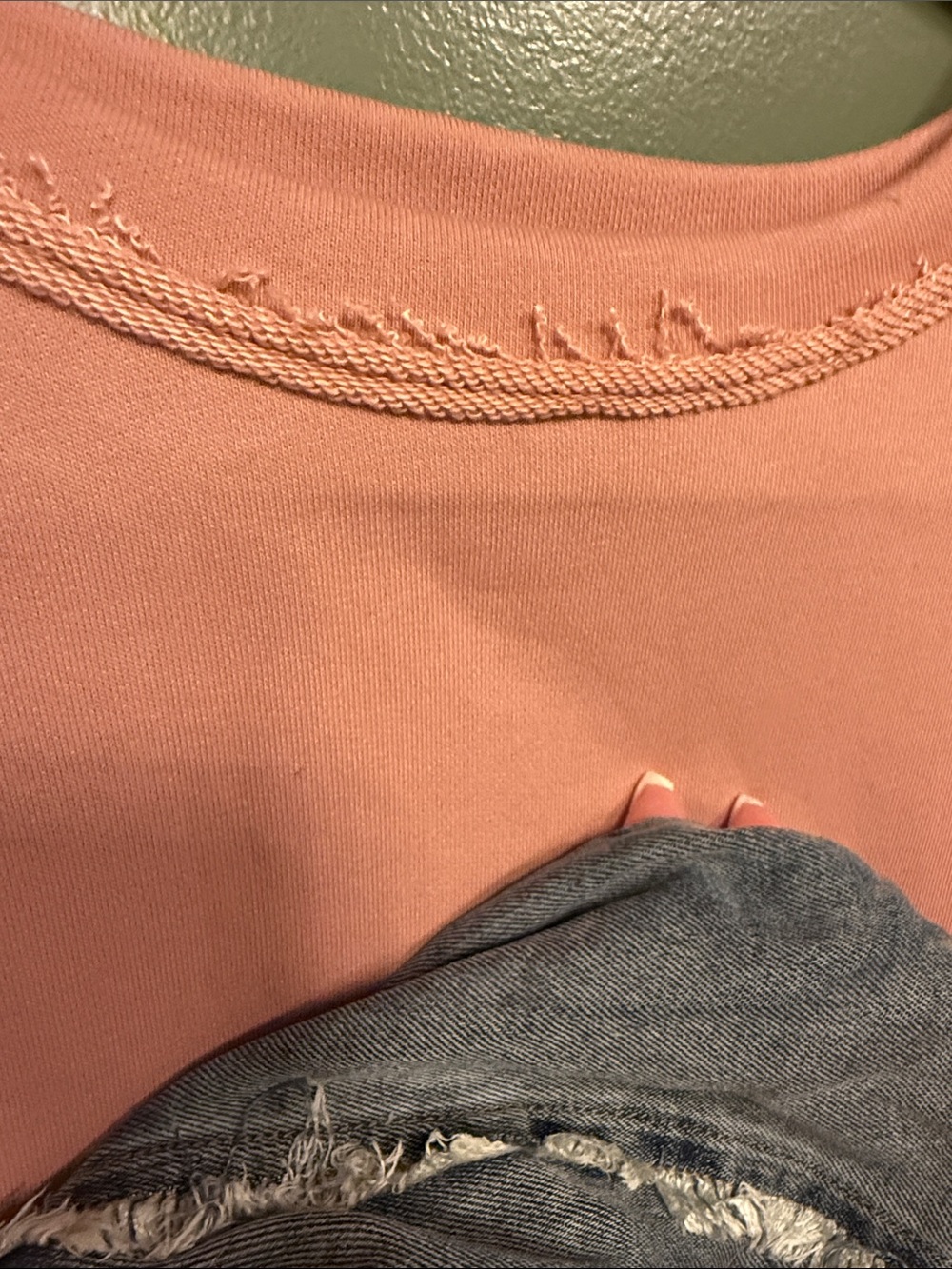 easel Pink Knit Top with Distressed Denim Sleeves - Picture 8 of 8
